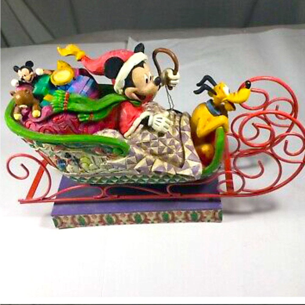 Jim Shore Laughing all the way Mickey & Pluto Guiding Santa’s Sleigh Flawless